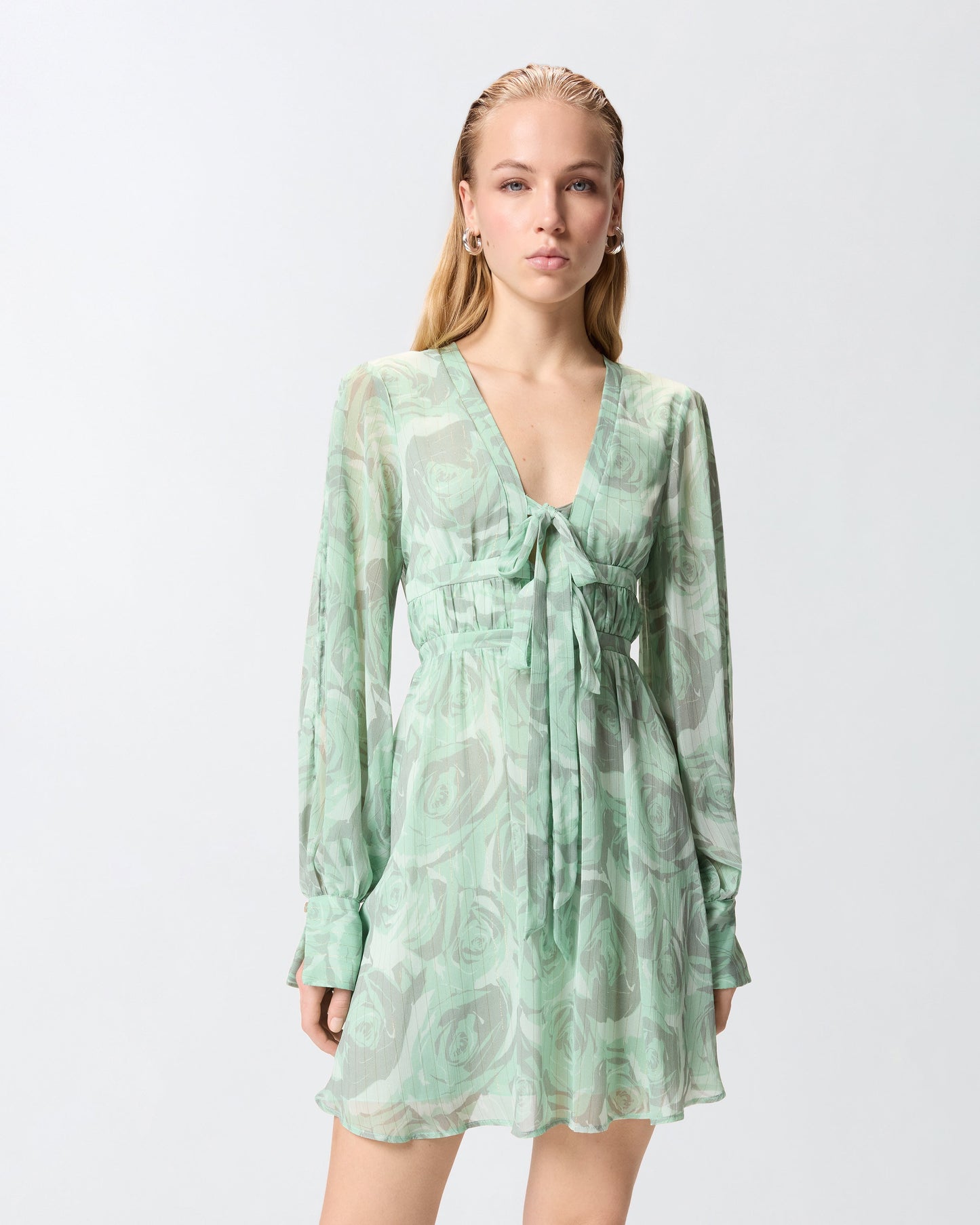 Mini dress with rose print and bow