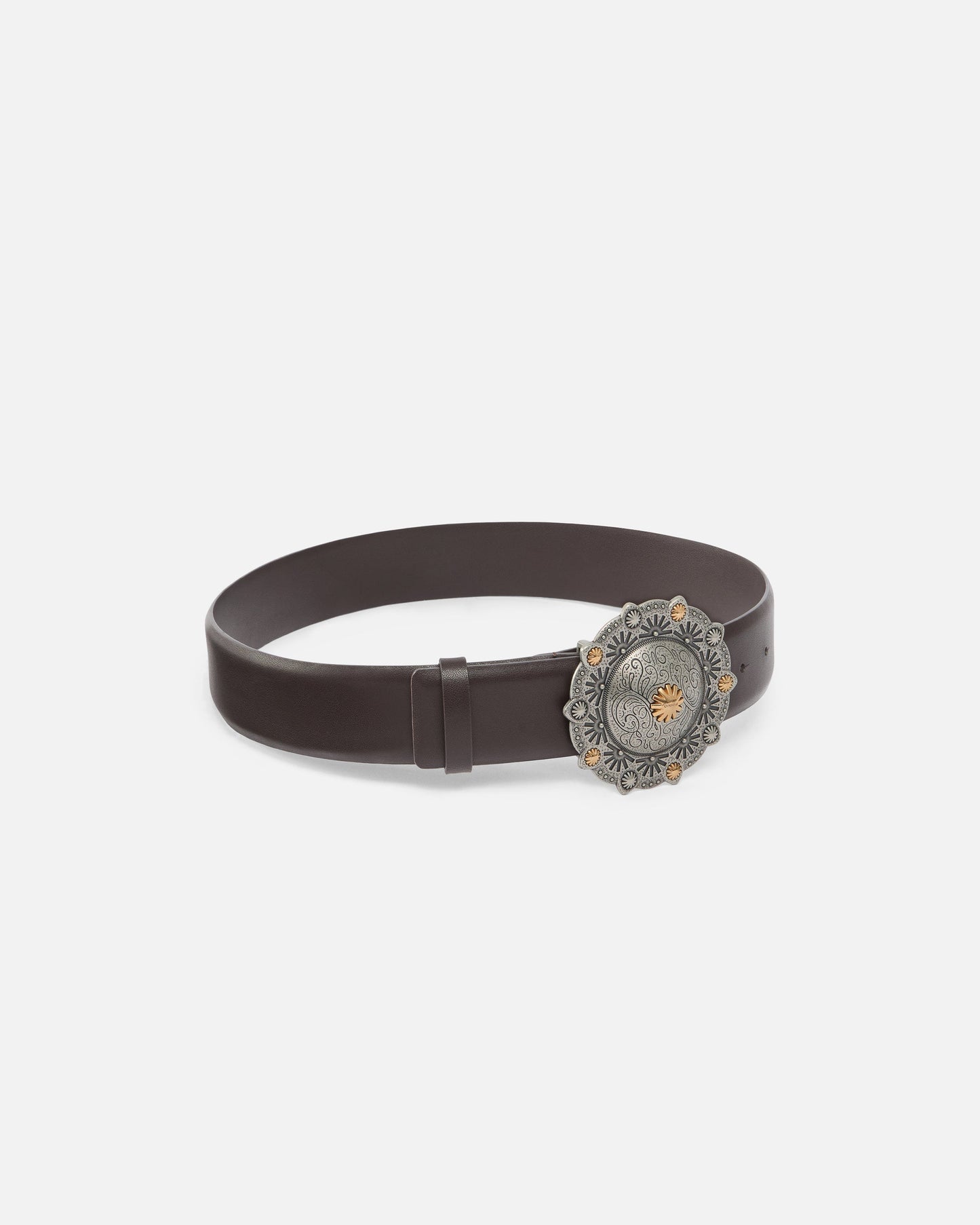 Leather belt with jewel medallion, 4cm