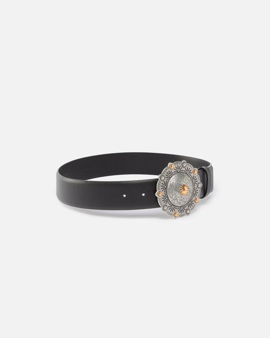 Leather belt with jewel medallion, 4cm