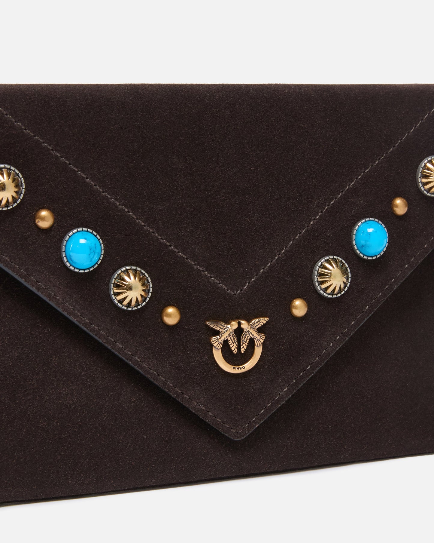 Small clutch bag in suede with studs and shoulder strap