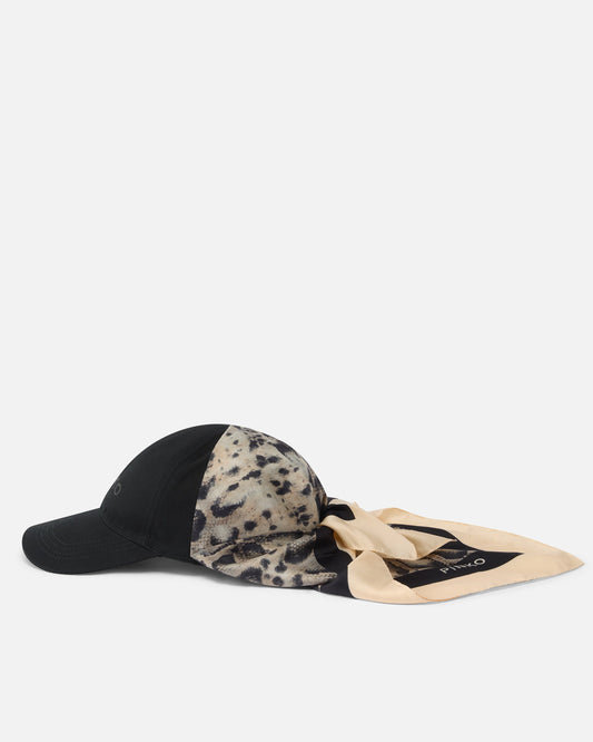 Baseball cap with animal print scarf