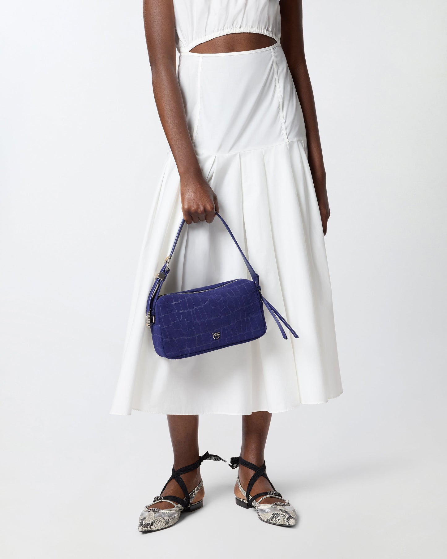 Medium crossbody bowler bag in crocodile-print leather