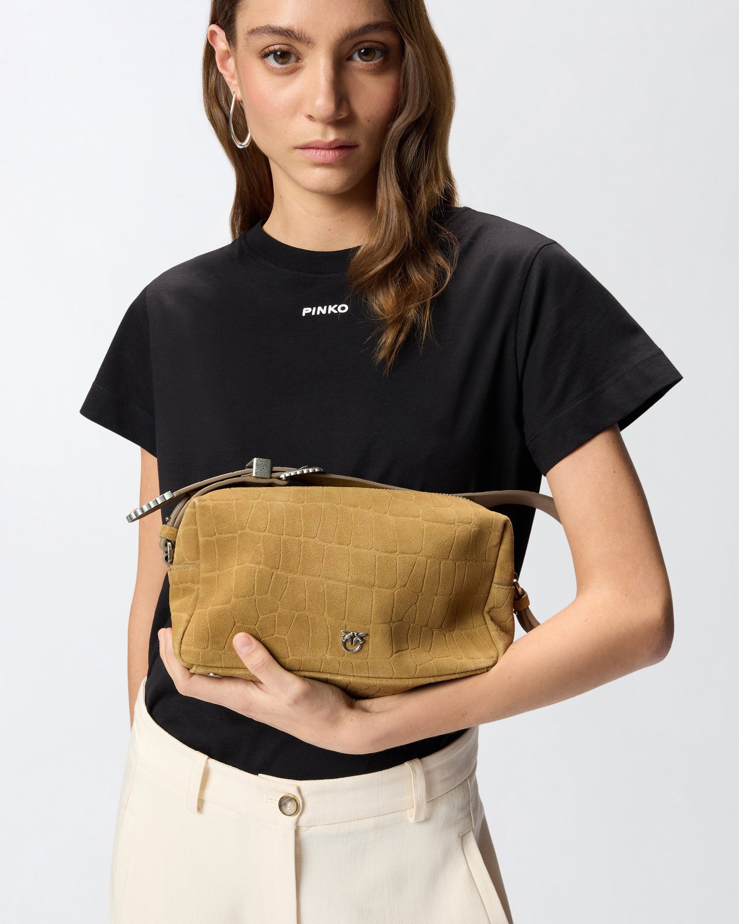 Medium crossbody bowler bag in crocodile-print leather