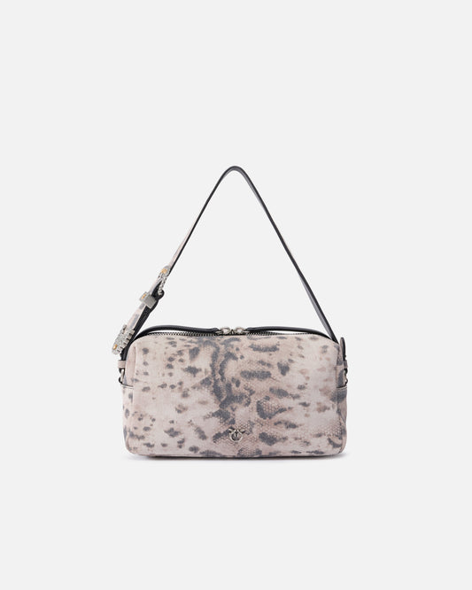 Medium crossbody bowler bag in suede with python print