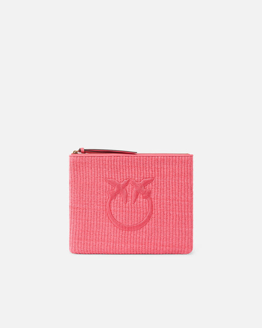 Raffia clutch with Love Birds logo