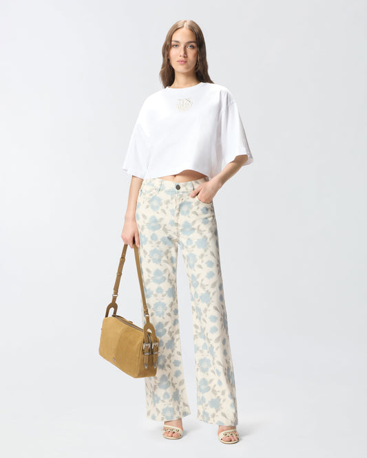 Cropped T-shirt with Love Birds embroidery