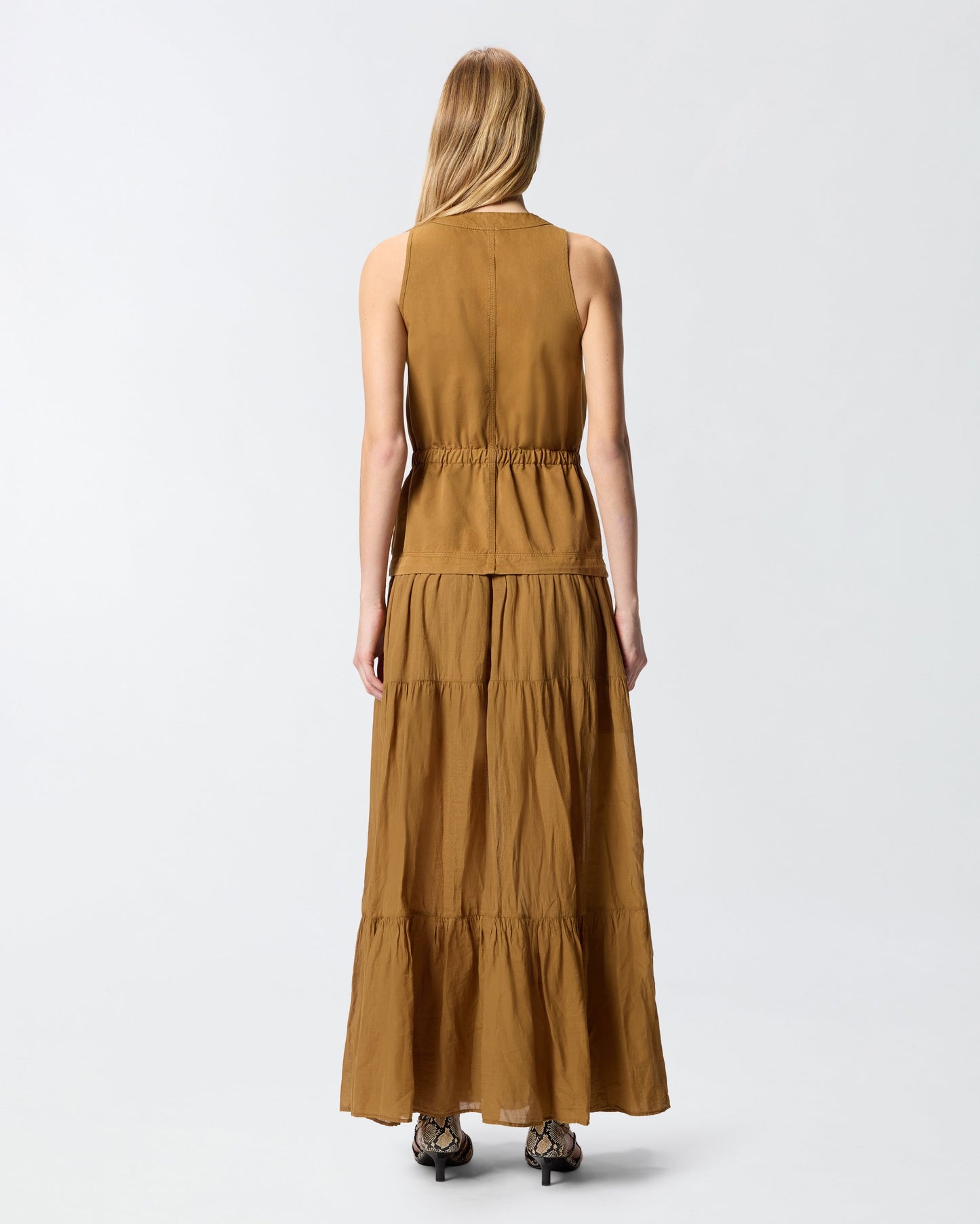 Long cotton dress with flounce and ribbons