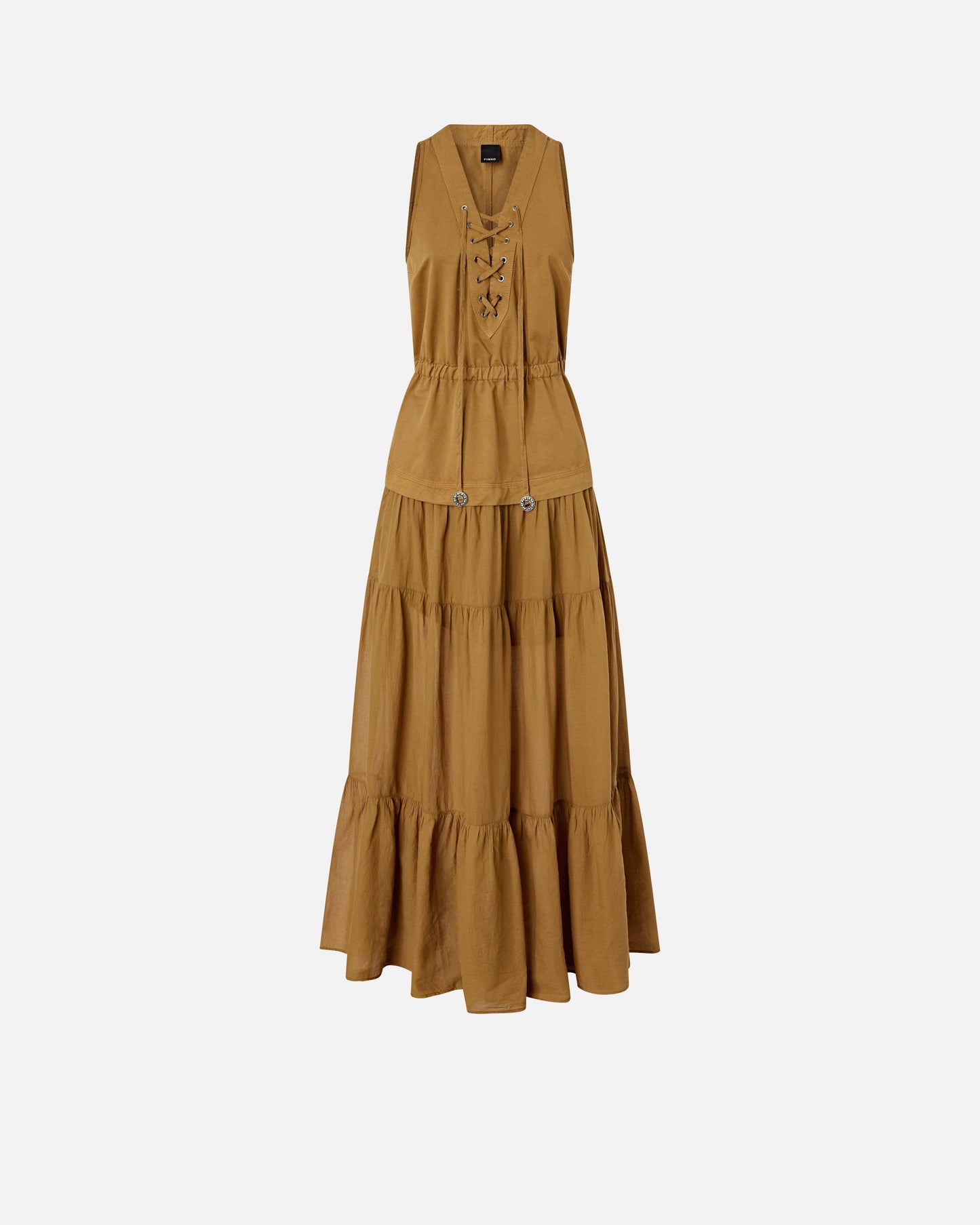 Long cotton dress with flounce and ribbons