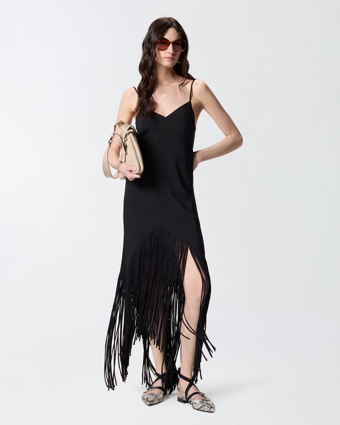 Long slip dress with fringing