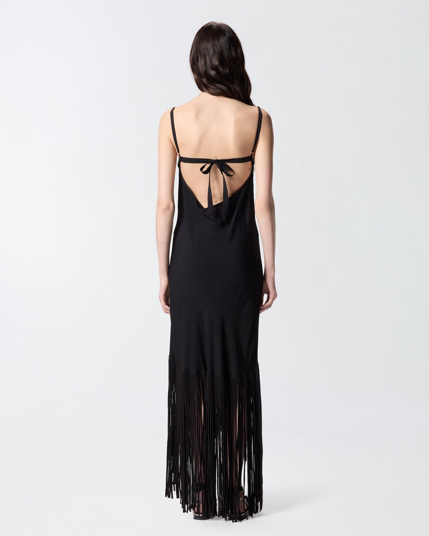 Long slip dress with fringing