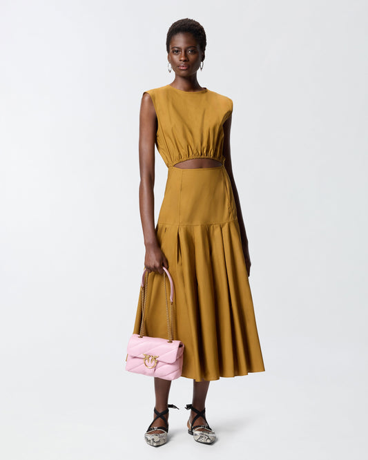 Sleeveless midi dress with pleats and cut-out