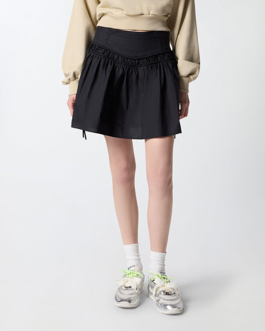 Short skirt with gathering and drawstring