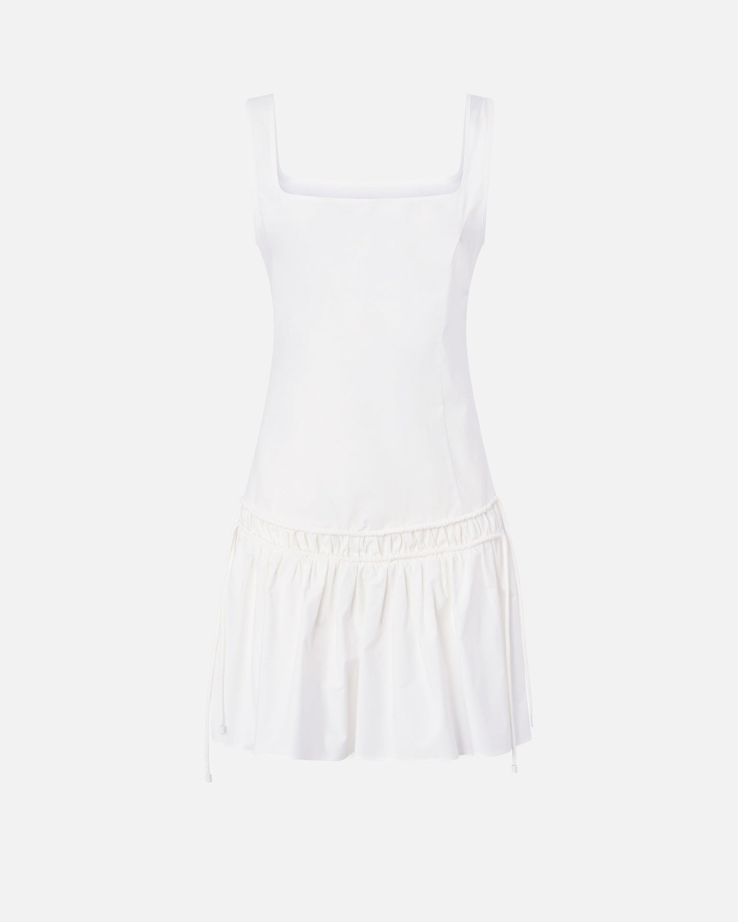 Short dress with gathering and drawstring