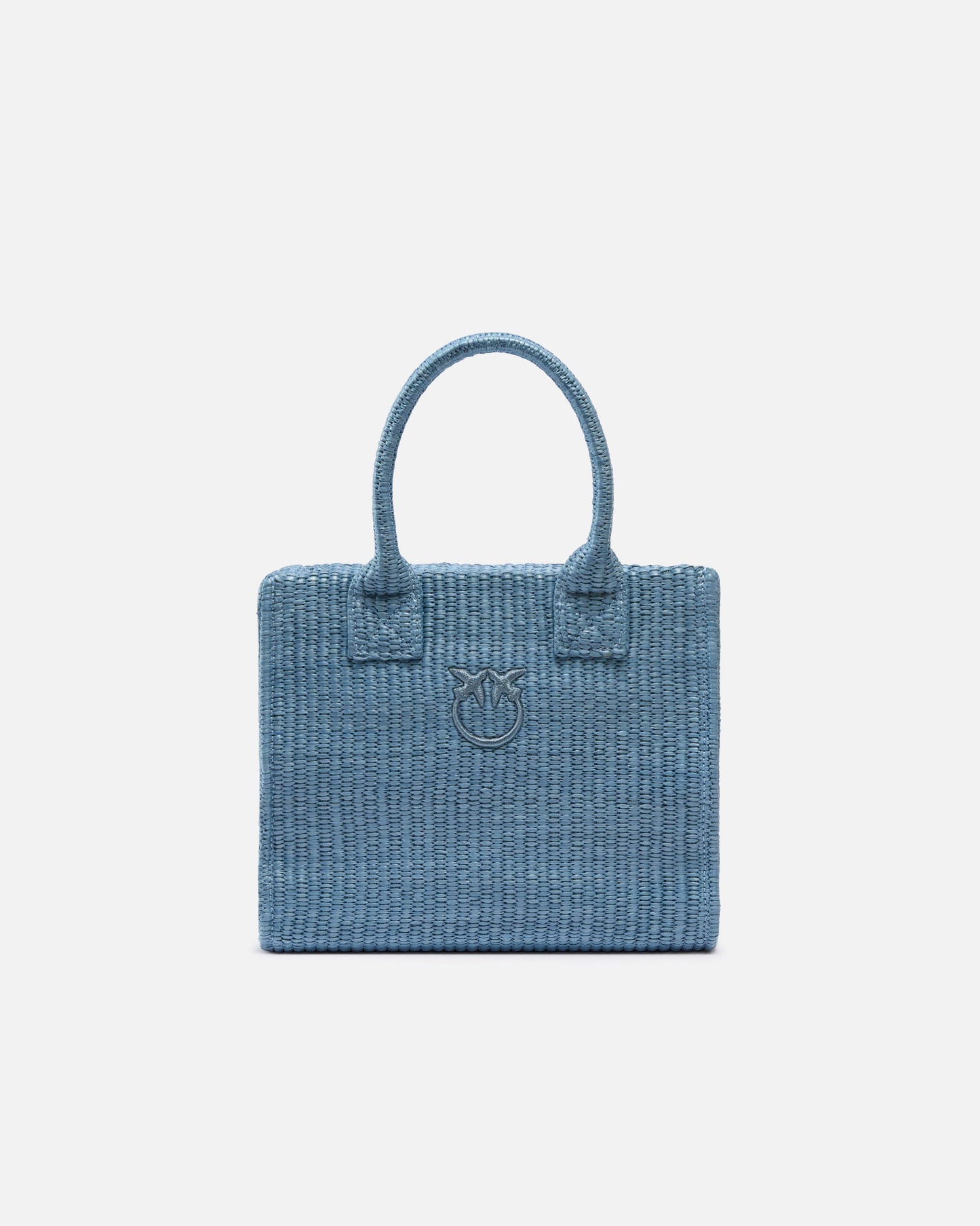 Beach small shopping tote in raffia with Love Birds logo