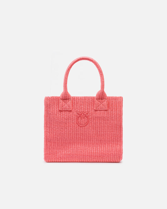 Beach small shopping tote in raffia with Love Birds logo