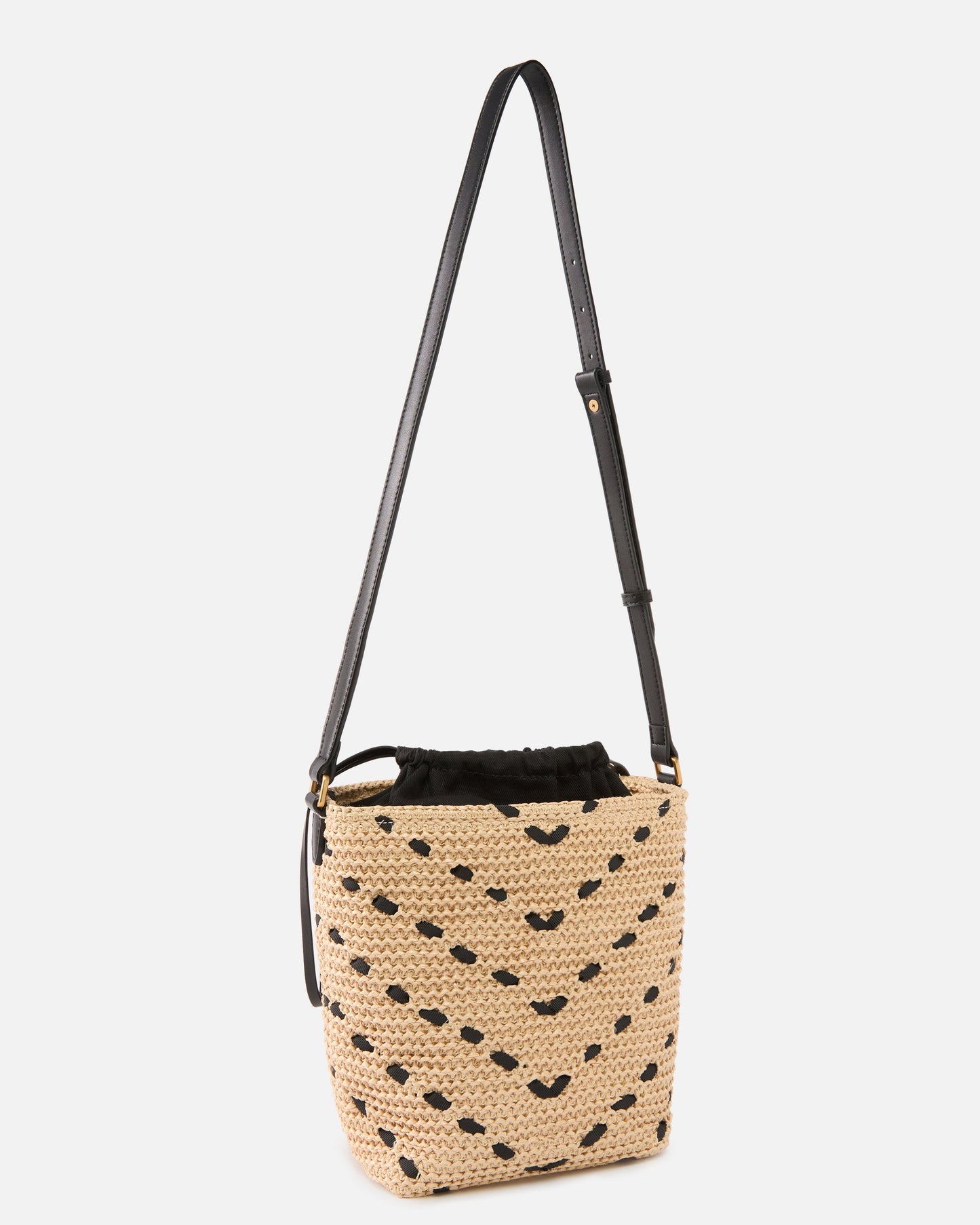 Bucket Mini crossbody bag in raffia with chevron motif