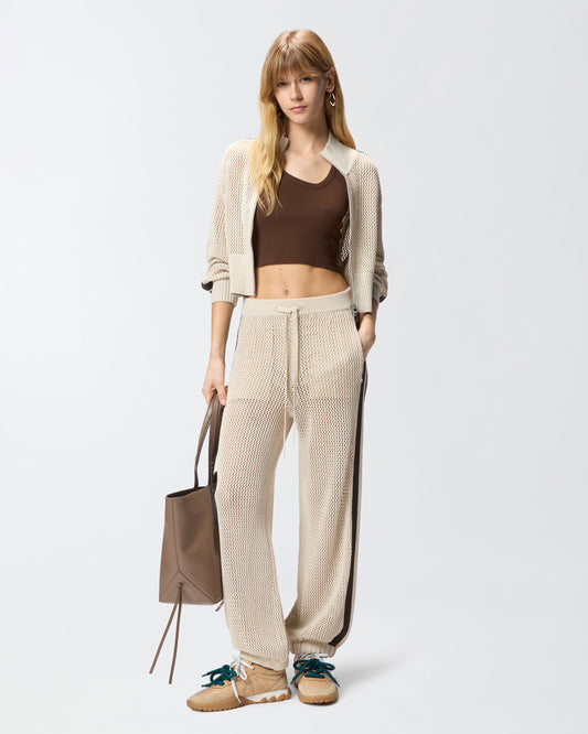 Openwork trousers with contrasting bands