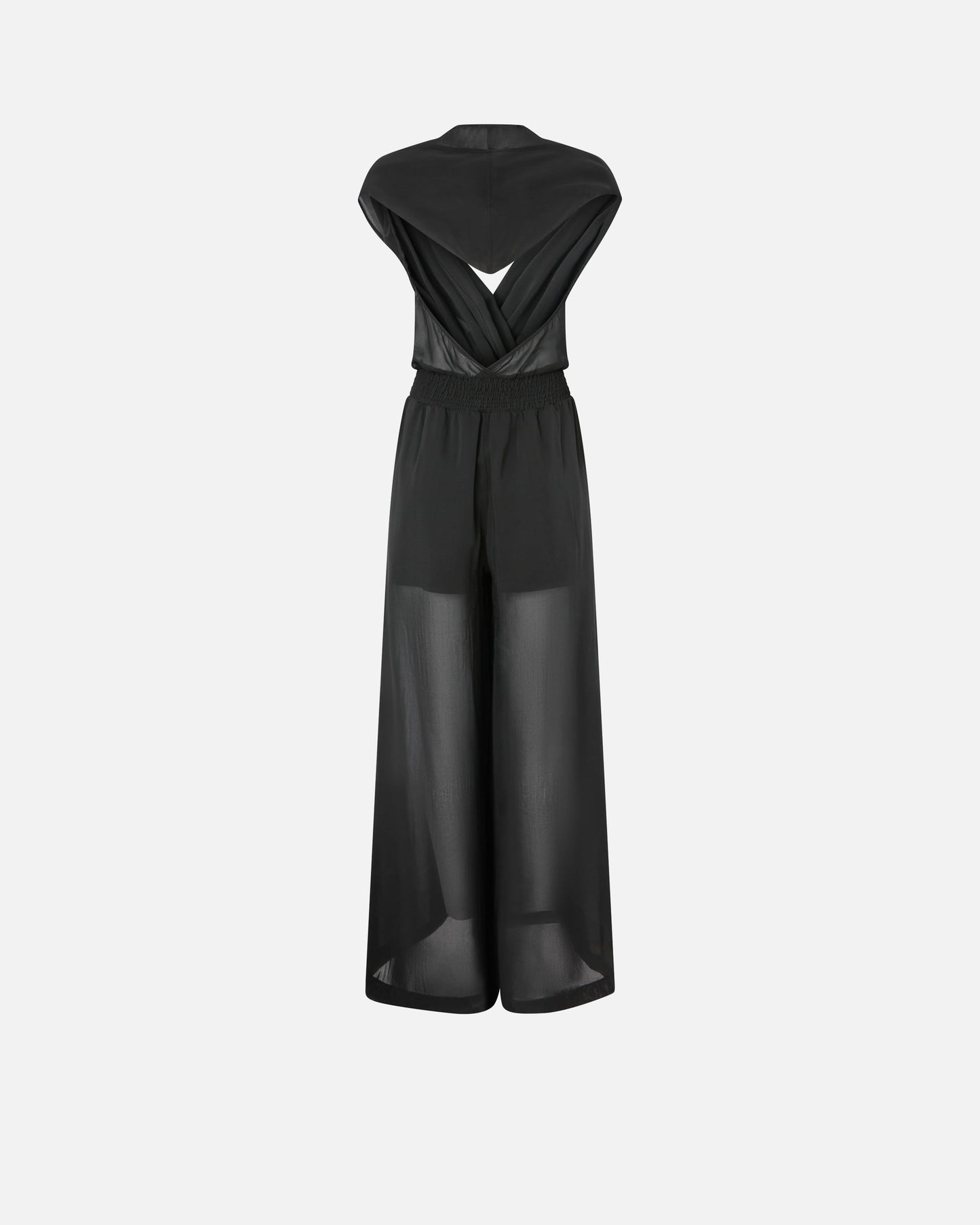Long playsuit with hood and sheer details
