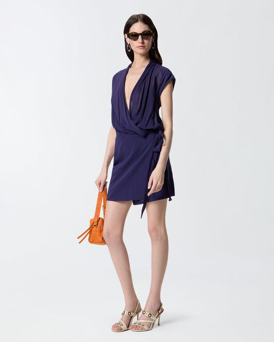 Short wrap dress with sheer details