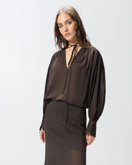 V-neck blouse with gathering