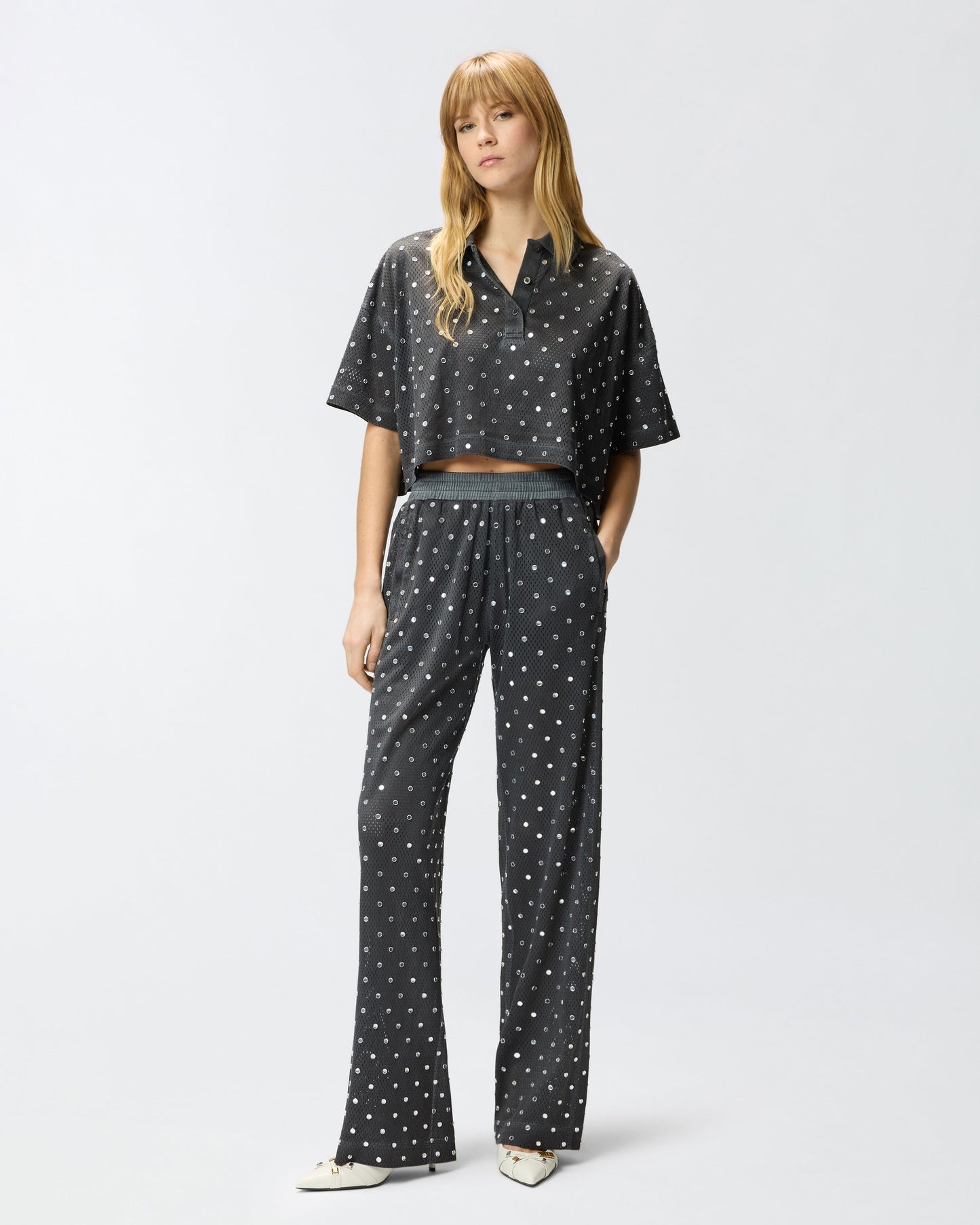 Mesh trousers with mirror detail
