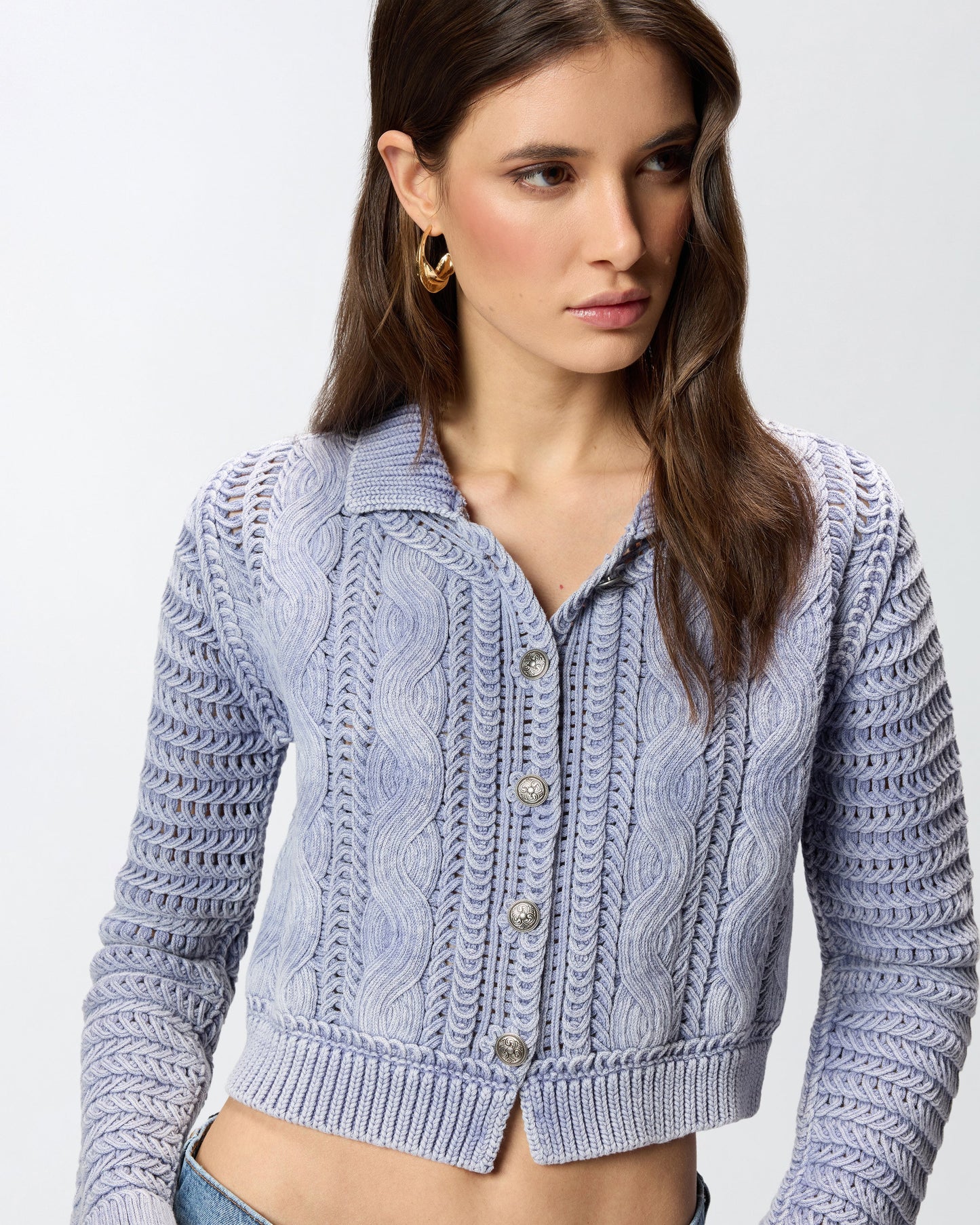 Cropped cardigan with chunky knit and braids