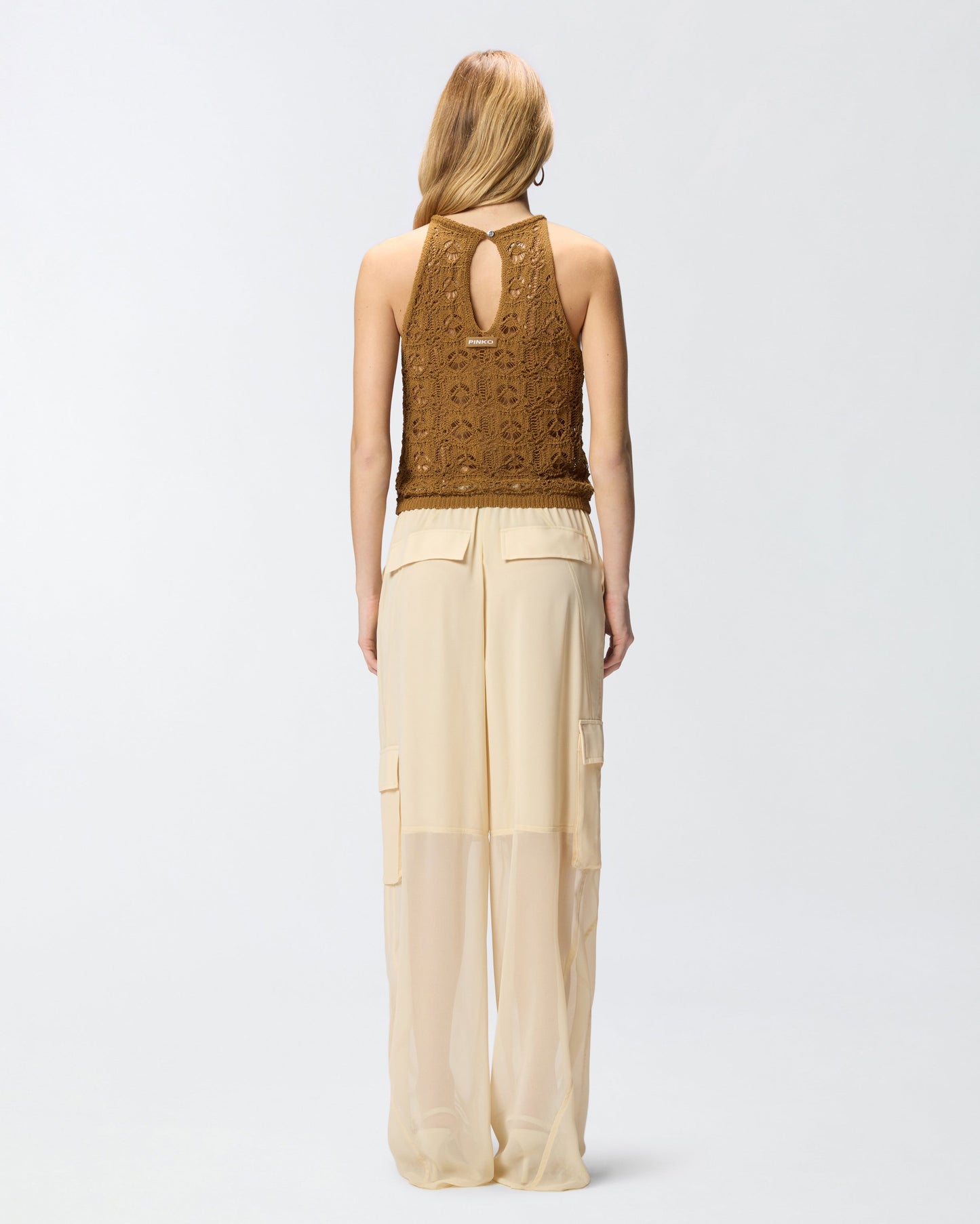 Crochet-effect top with appliqué flowers
