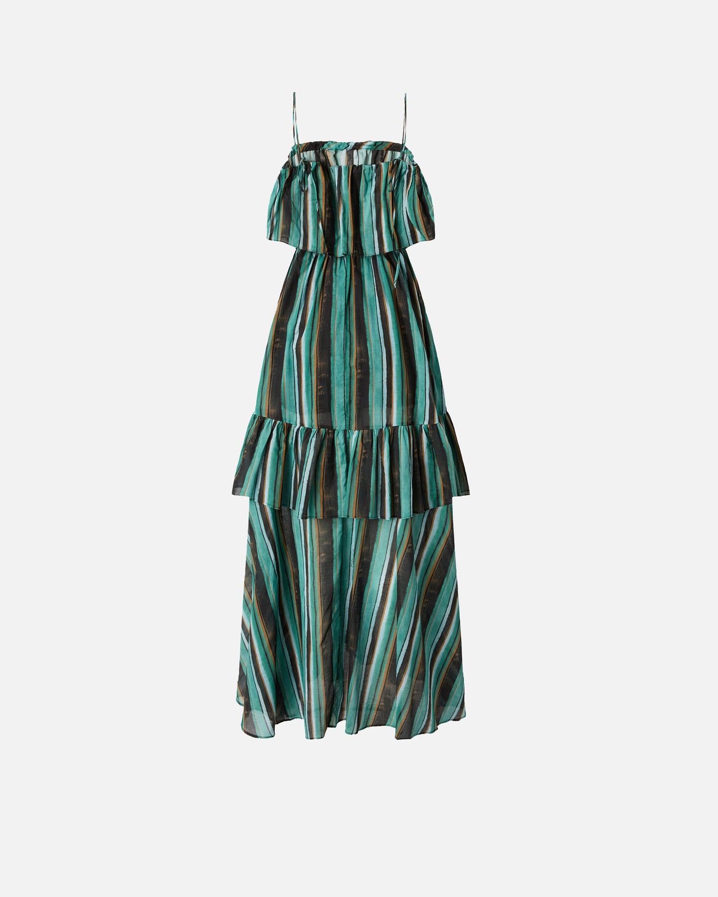 Long muslin dress with brushed striped print