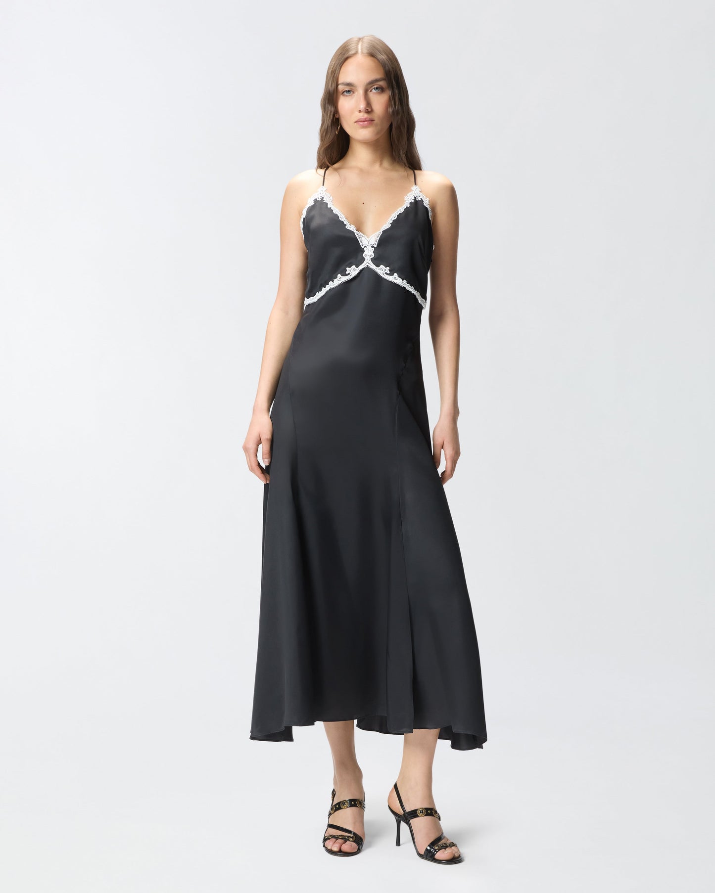 Long dress with lace inserts