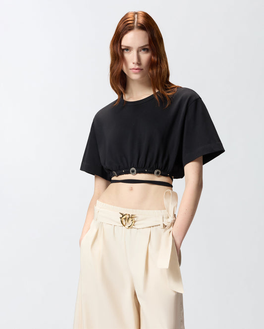 Cropped T-shirt with lace and Texan details