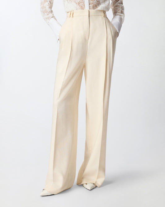Straight-cut trousers with pressed pleat detail