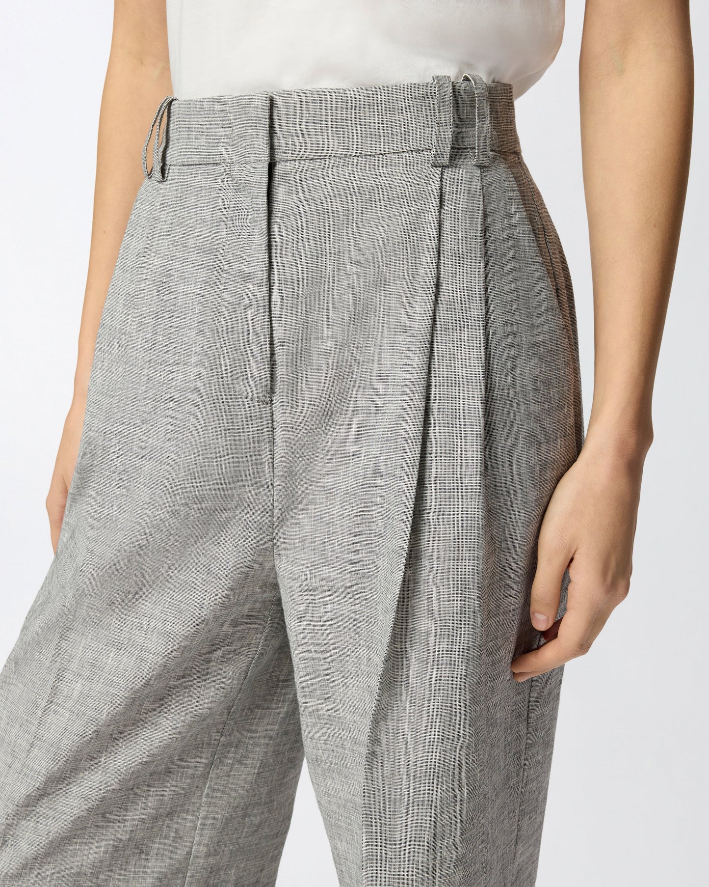 Slub trousers with pressed pleat detail