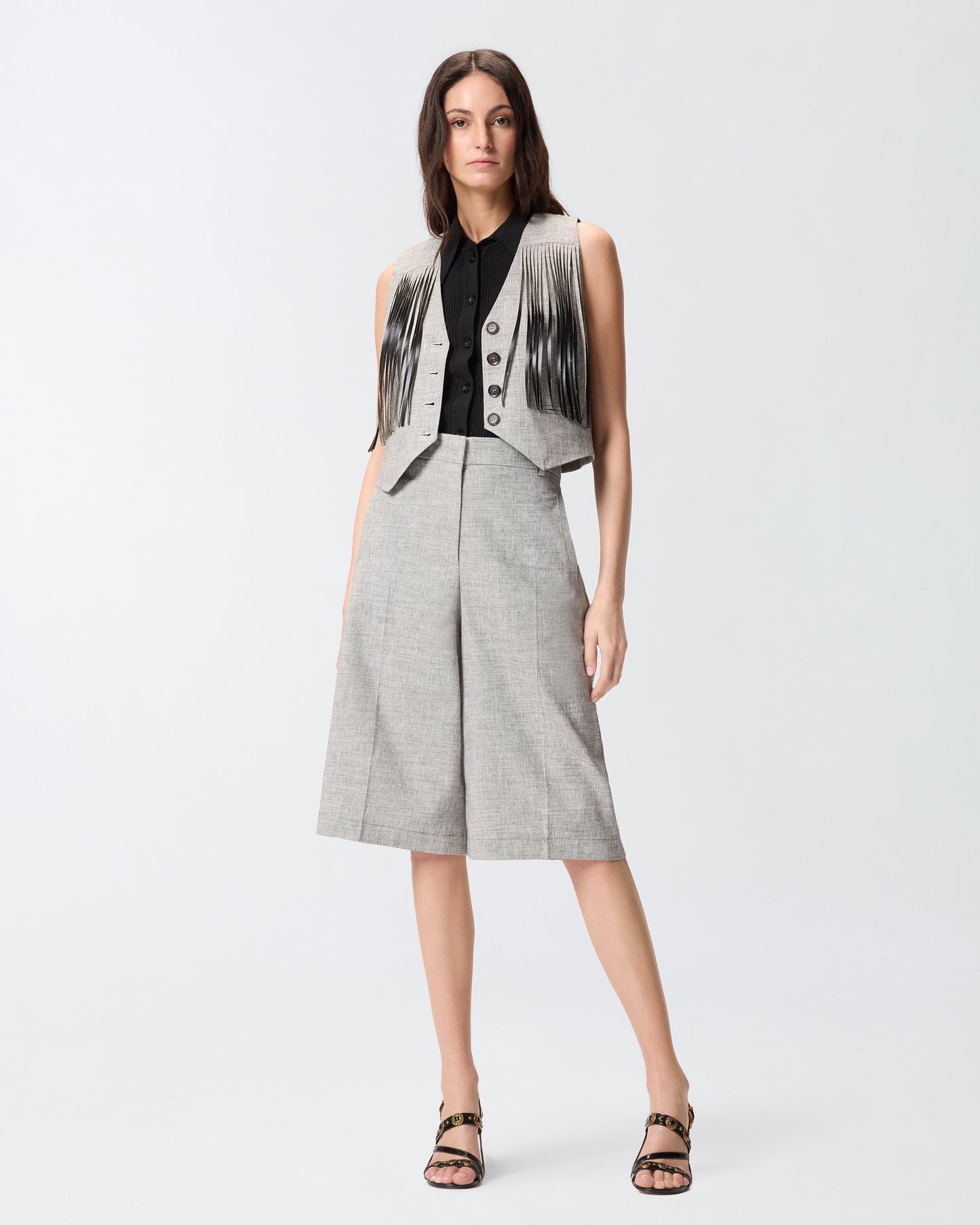 Slub shorts with pressed pleat detail