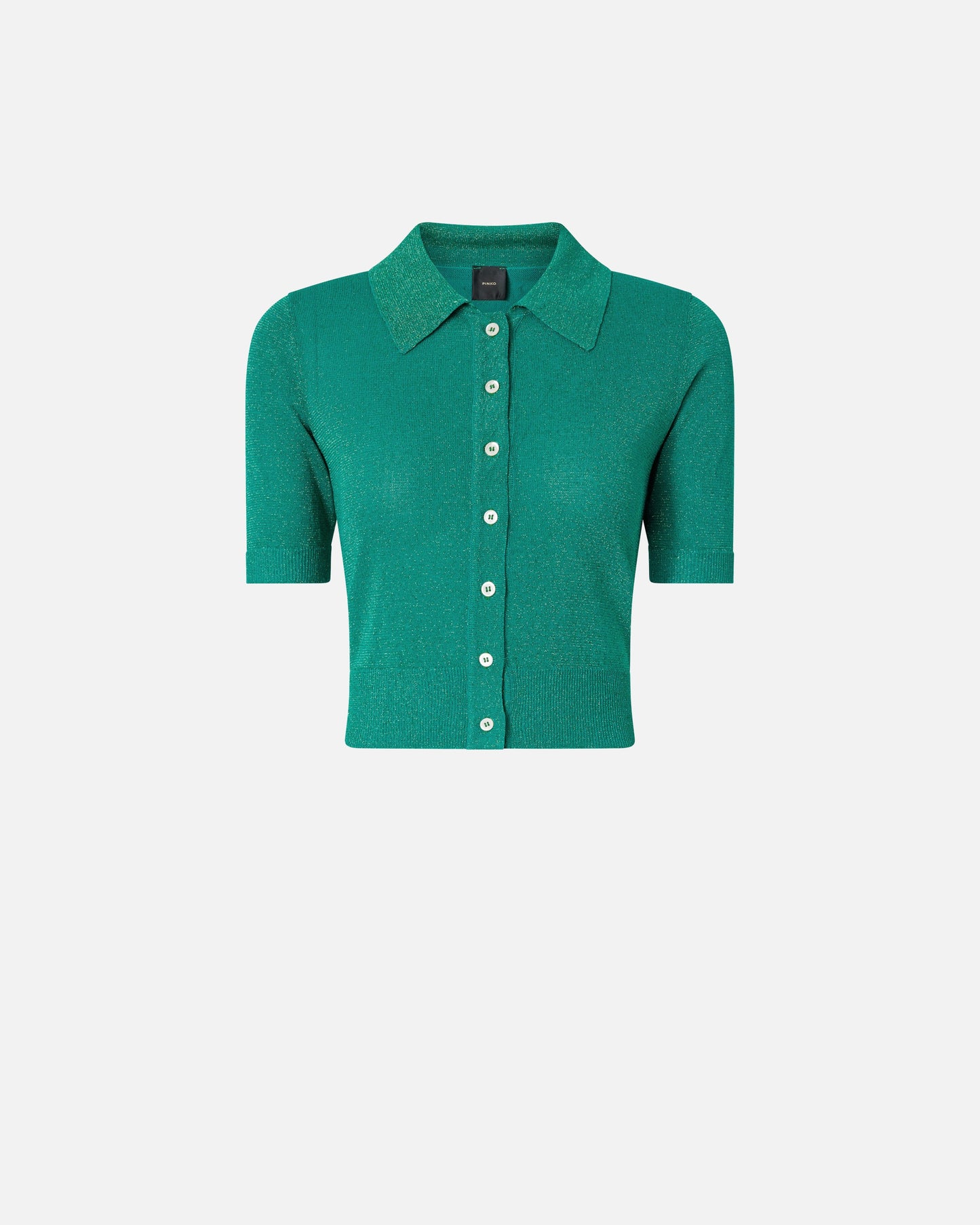 Cropped, short-sleeved cardigan with collar