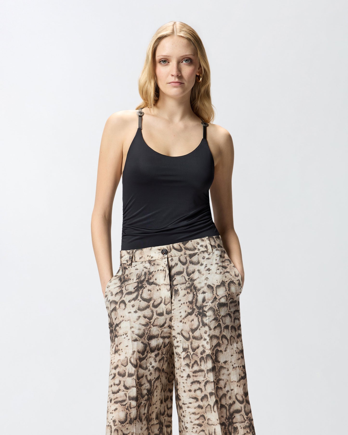 Bodysuit with crossed shoulder straps
