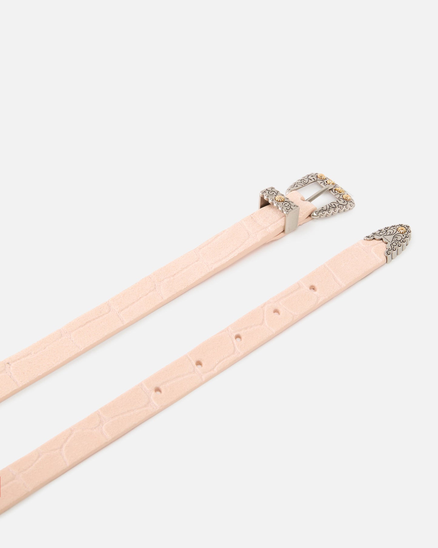 Crocodile-print leather belt with Texan buckle, 1.7 cm