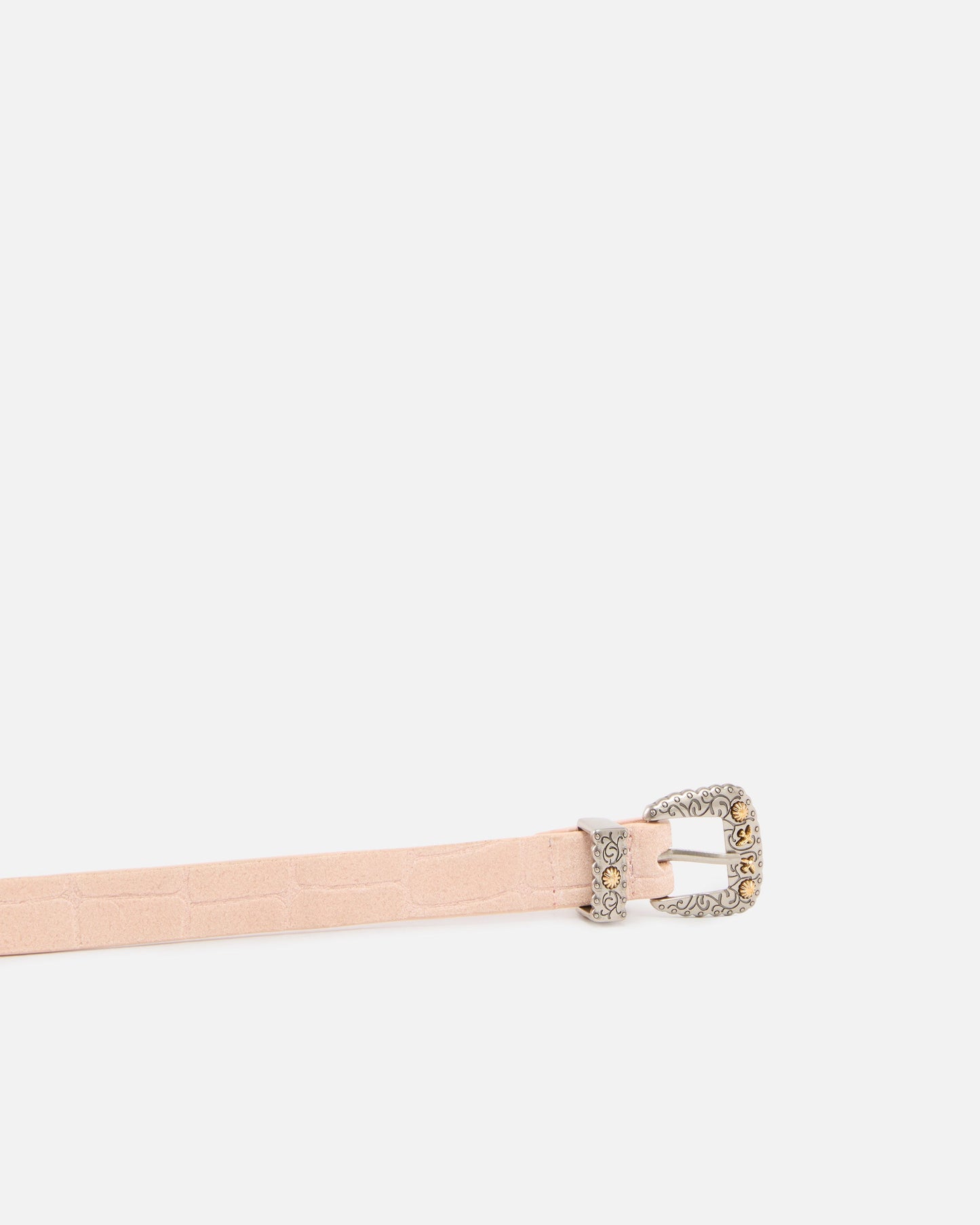 Crocodile-print leather belt with Texan buckle, 1.7 cm