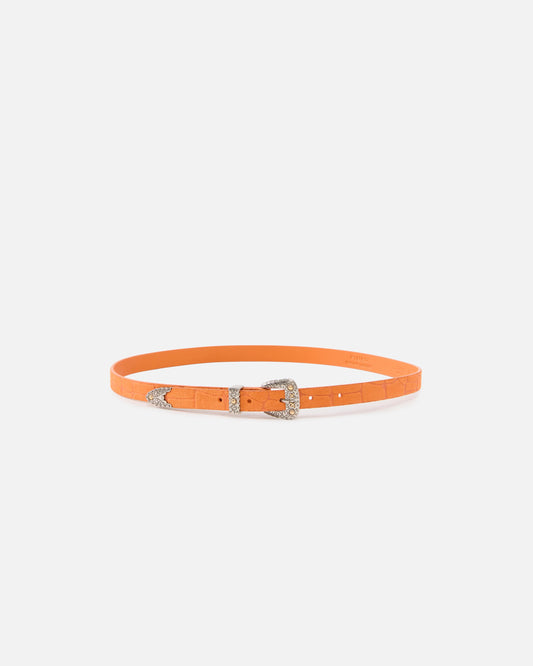 Crocodile-print leather belt with Texan buckle, 1.7 cm