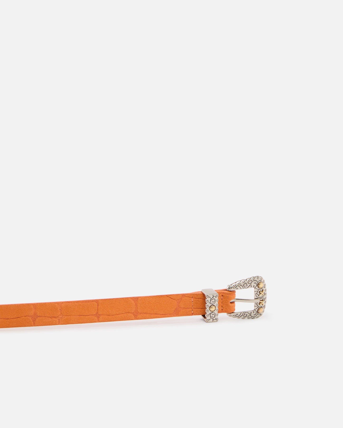 Crocodile-print leather belt with Texan buckle, 1.7 cm