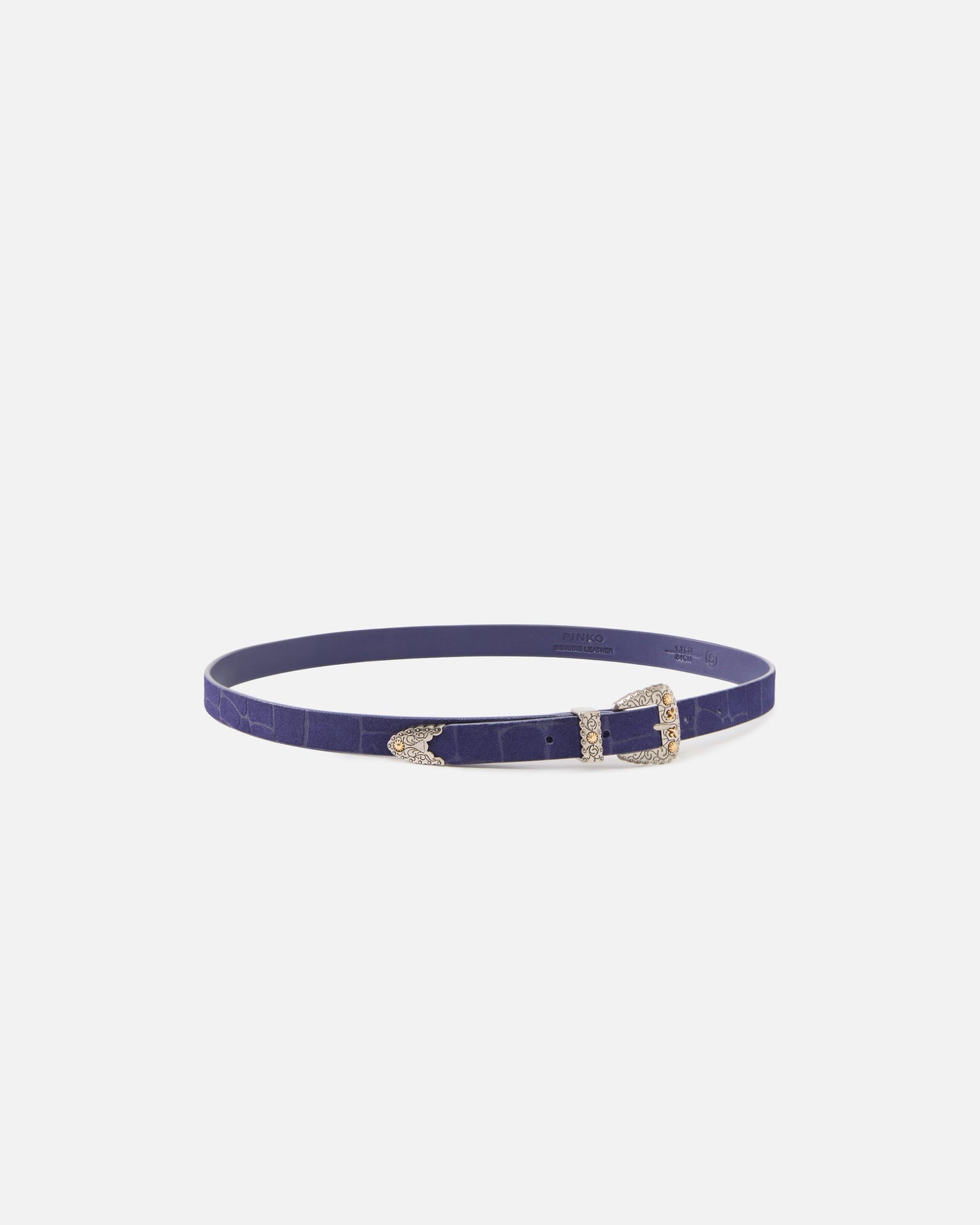 Crocodile-print leather belt with Texan buckle, 1.7 cm