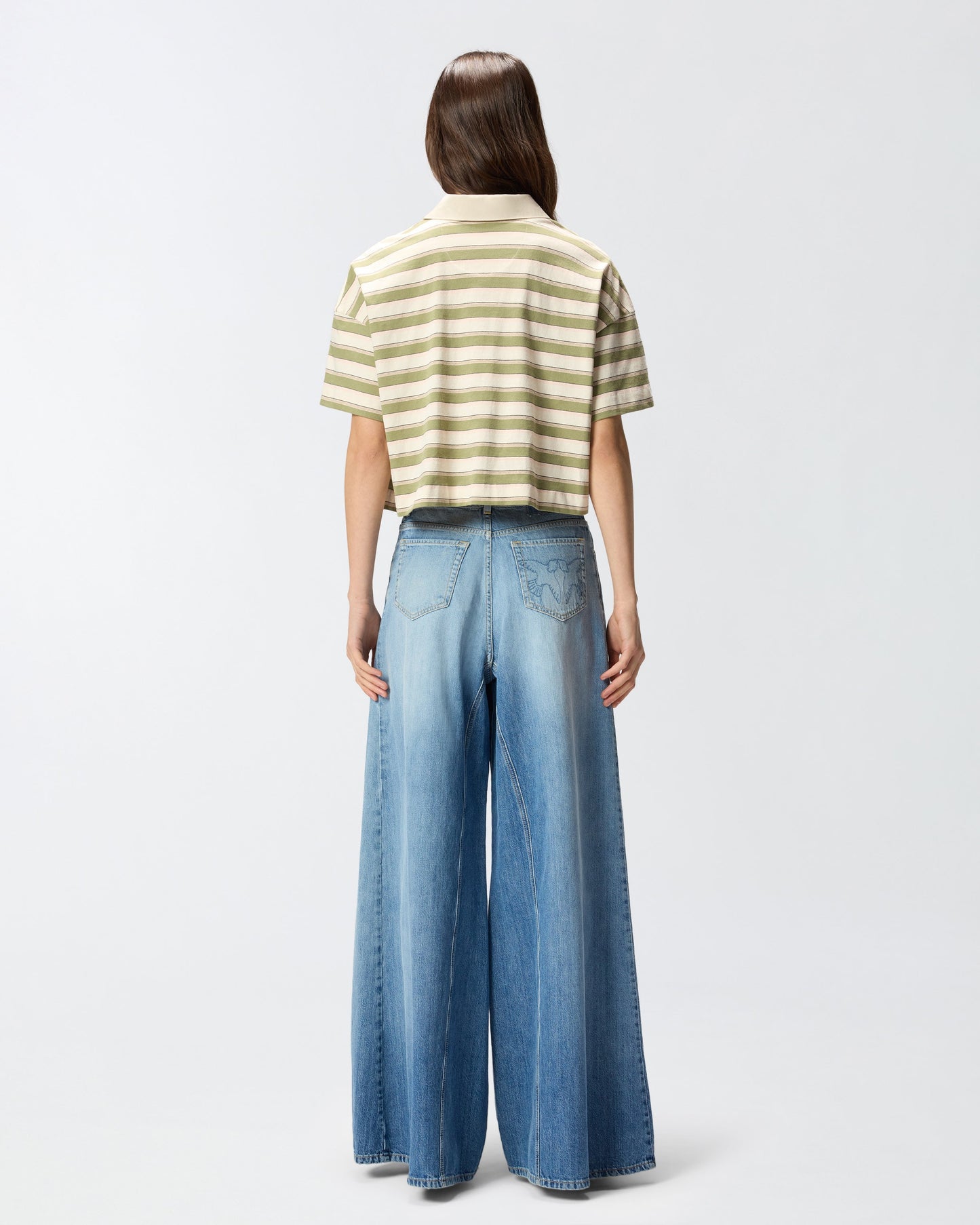 Cropped striped jersey polo with structured collar