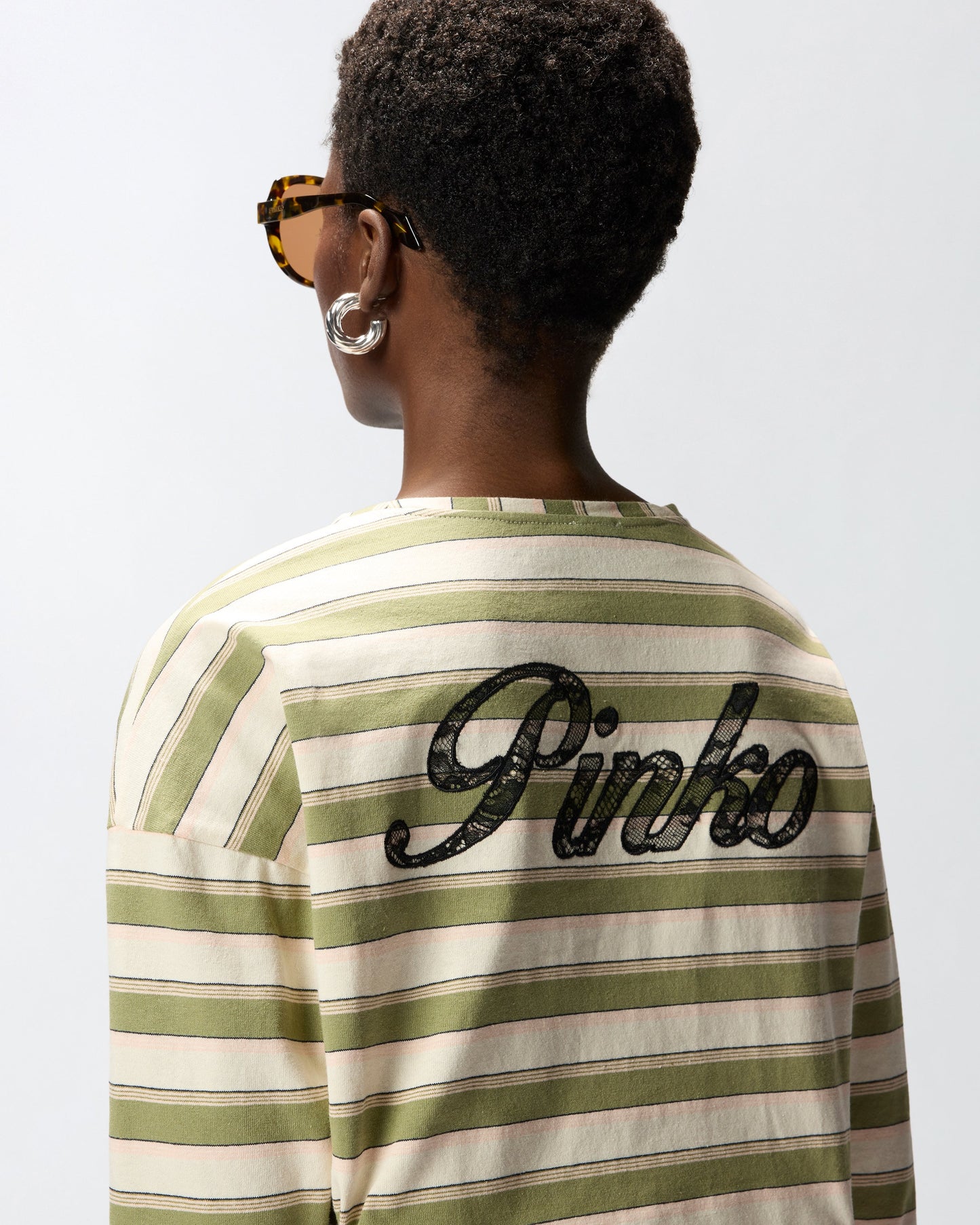 Striped jersey top with structured collar
