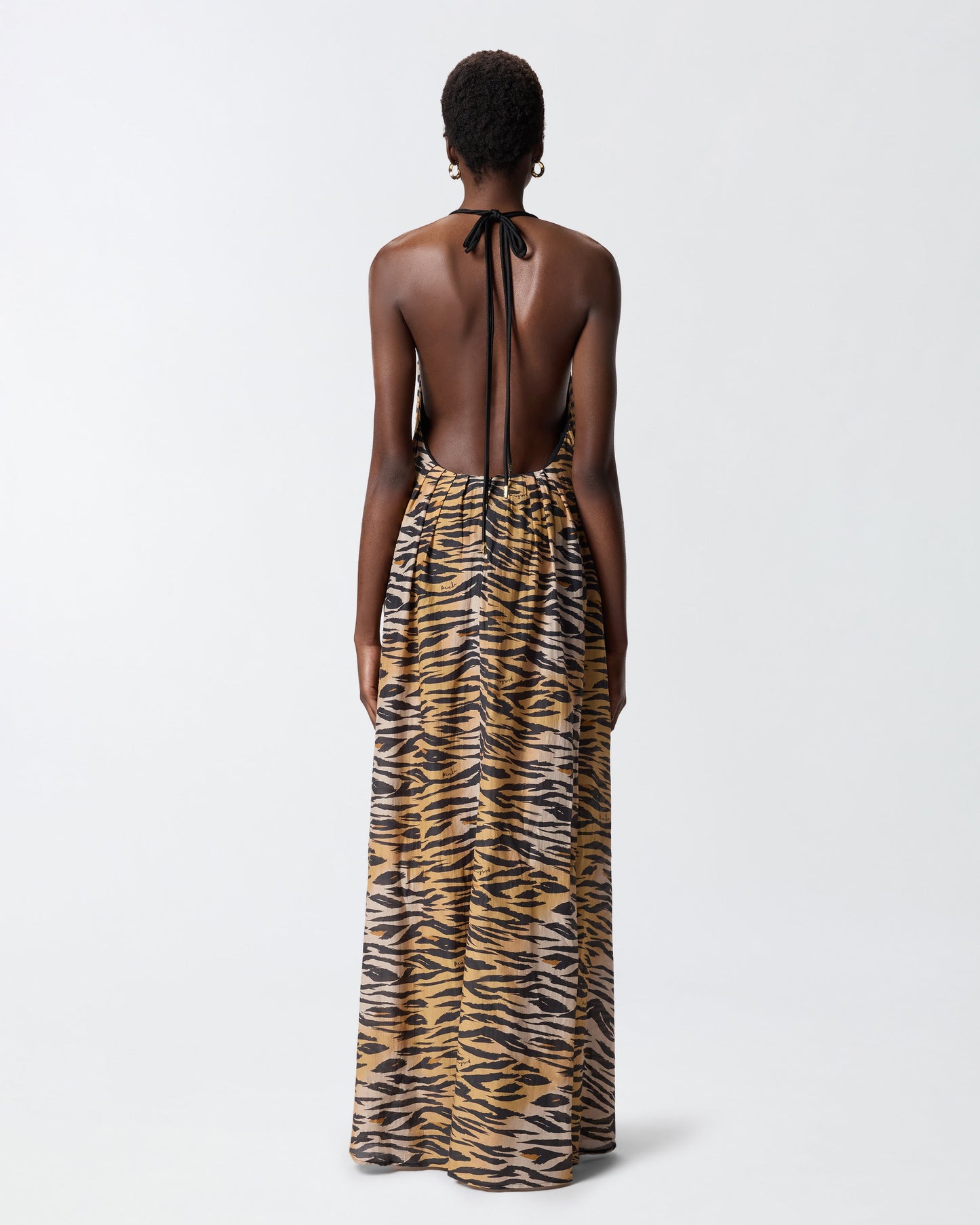 Long halterneck dress with animal print
