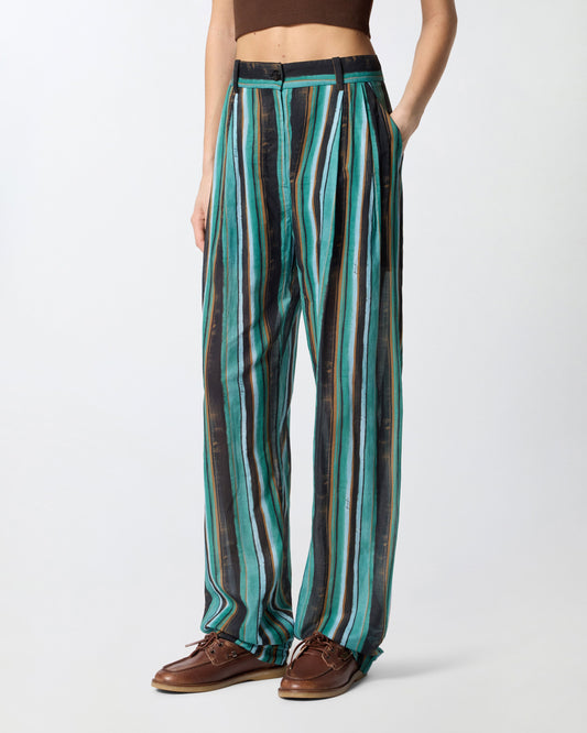 Relaxed-fit cotton trousers with brushstroke-effect stripes