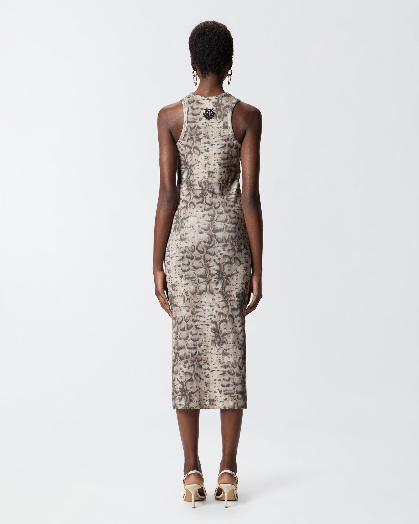 Ribbed slim-fit midi dress with snake print