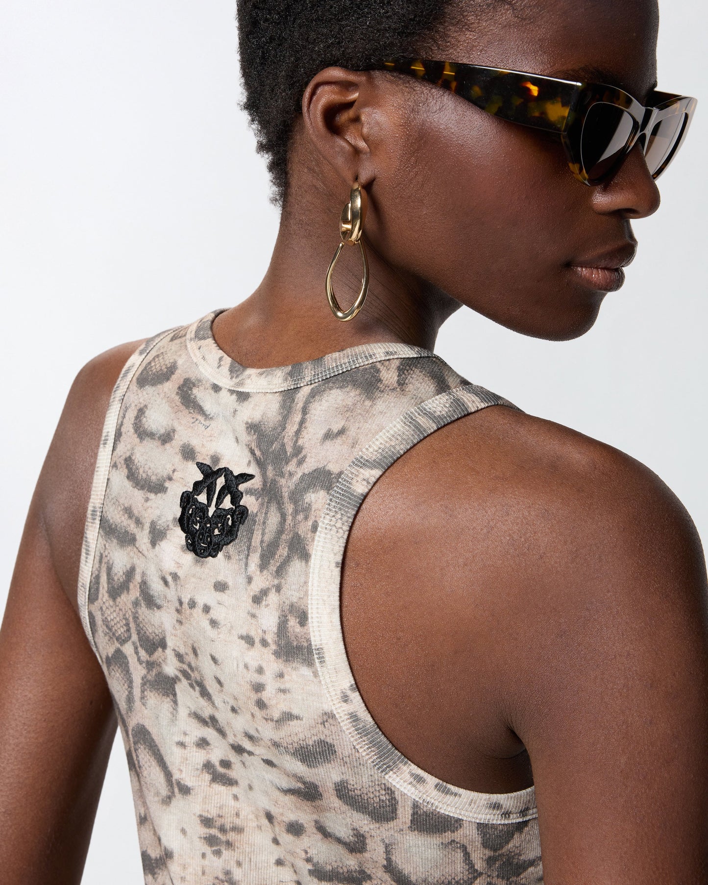 Ribbed slim-fit midi dress with snake print