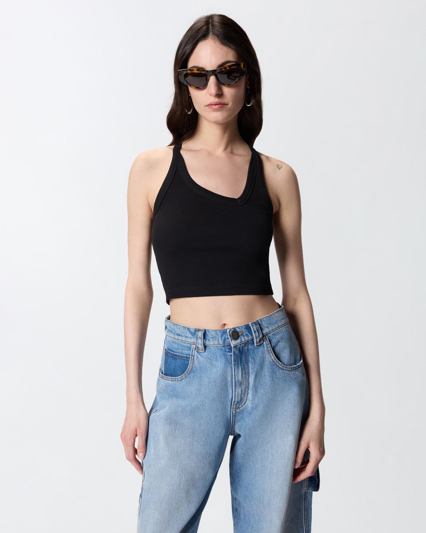 Cropped vest top with asymmetric neckline