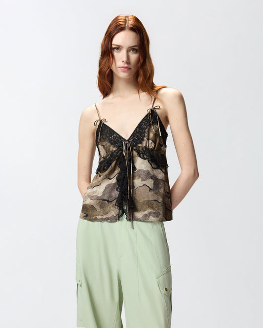Camouflage top with lace