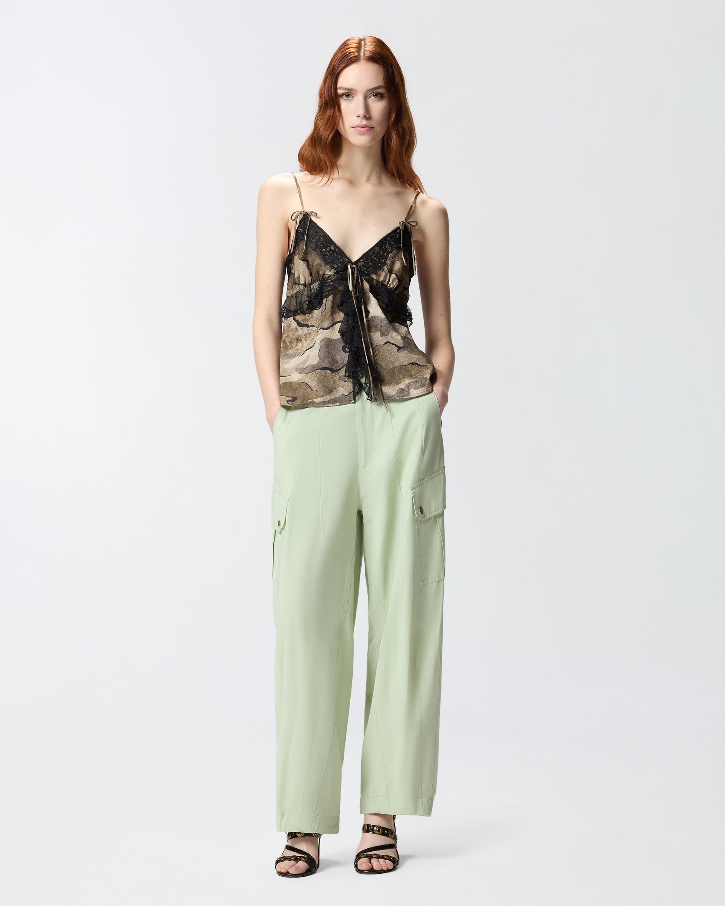 Camouflage top with lace