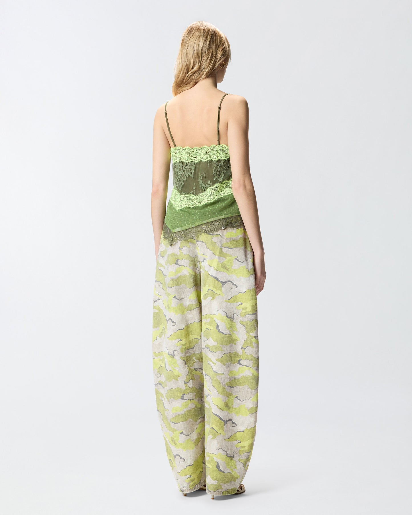 Patchwork-effect lace top